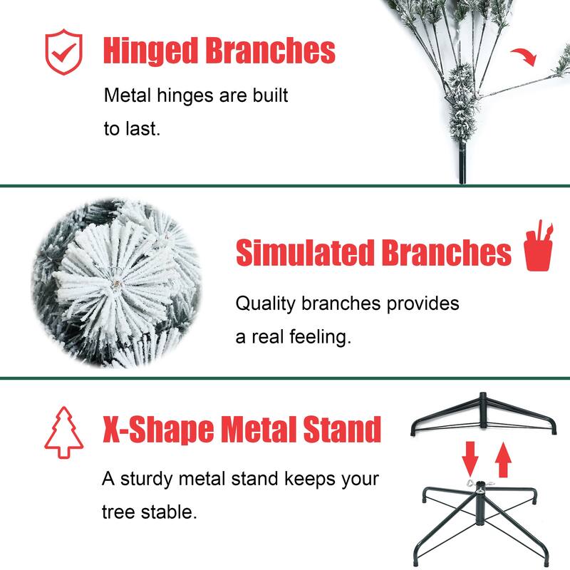 7.7Ft Full Artificial Snow-Flocked Christmas Tree - 92.5" H x 51.2" W x 51.2" D