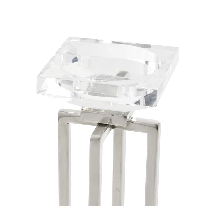 Stainless Steel Metal Geometric Decorative Candle Holder with Diamond Inspired Top - Set of 2 Silver - Roche River Decor