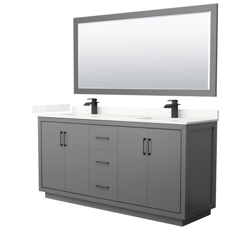 Wyndham Collection WCF111172D-QTZ-UNSM70 Icon 72" Free Standing Double - Dark Gray / Giotto Quartz Top / Matte Black