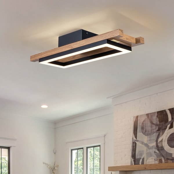 Integrated LED Rectangle Wood Semi Flush Mount Ceiling Light for Hallway Foyer On Sale Bed Bath Beyond 38102981