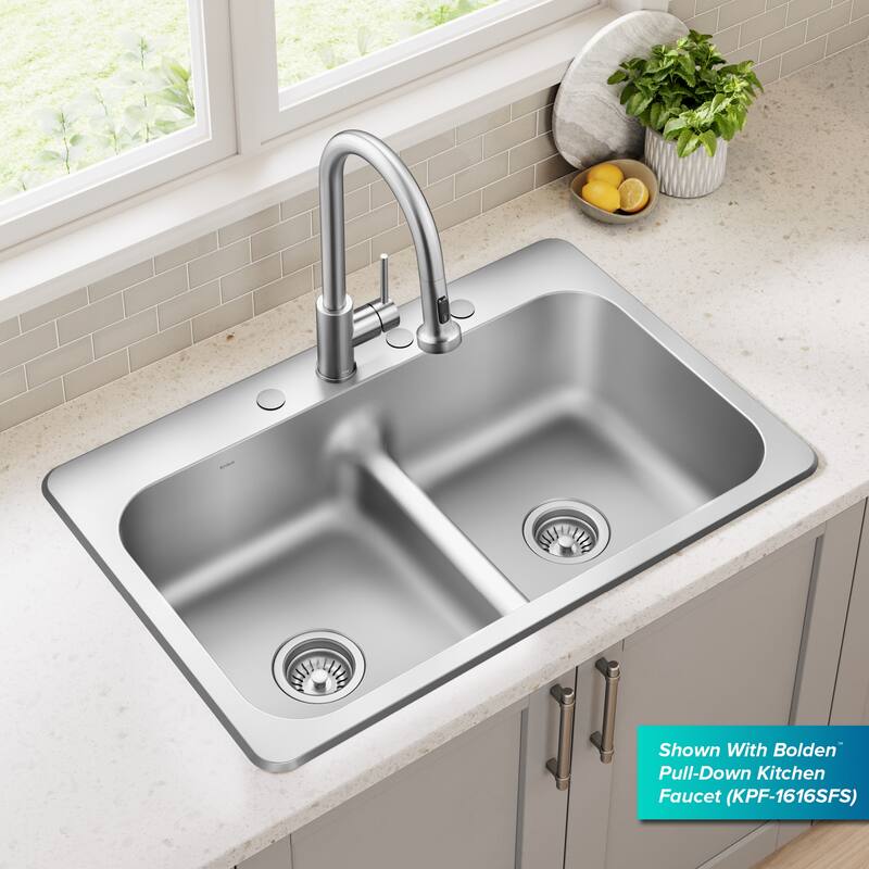 KRAUS Premier Drop In Top Mount 18 gauge Stainless Steel Kitchen Sink
