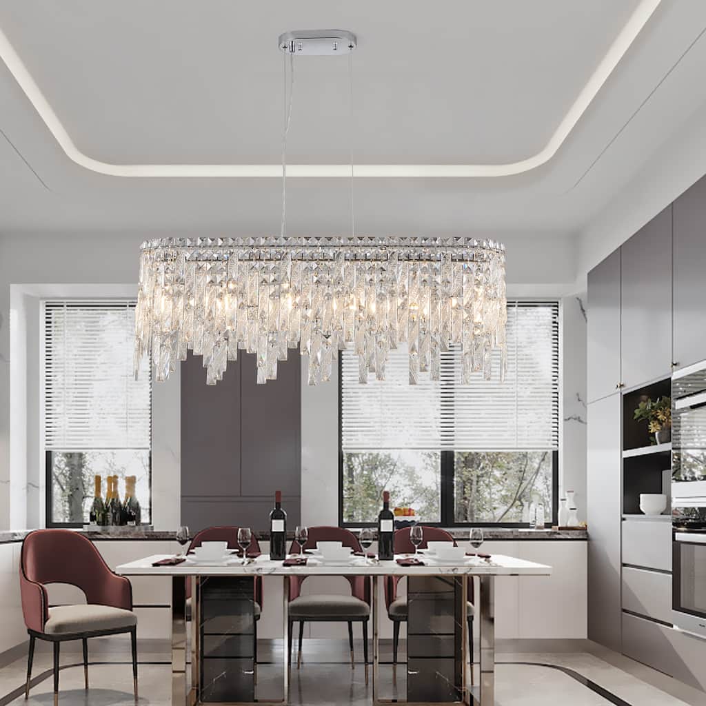 Silver Oval Crystal Chandelier - Reflective - Dining Living Foyer