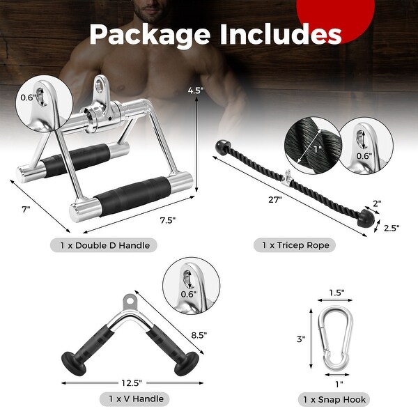 3-Piece Cable Machine Attachment Set for Home Gym - 7.5