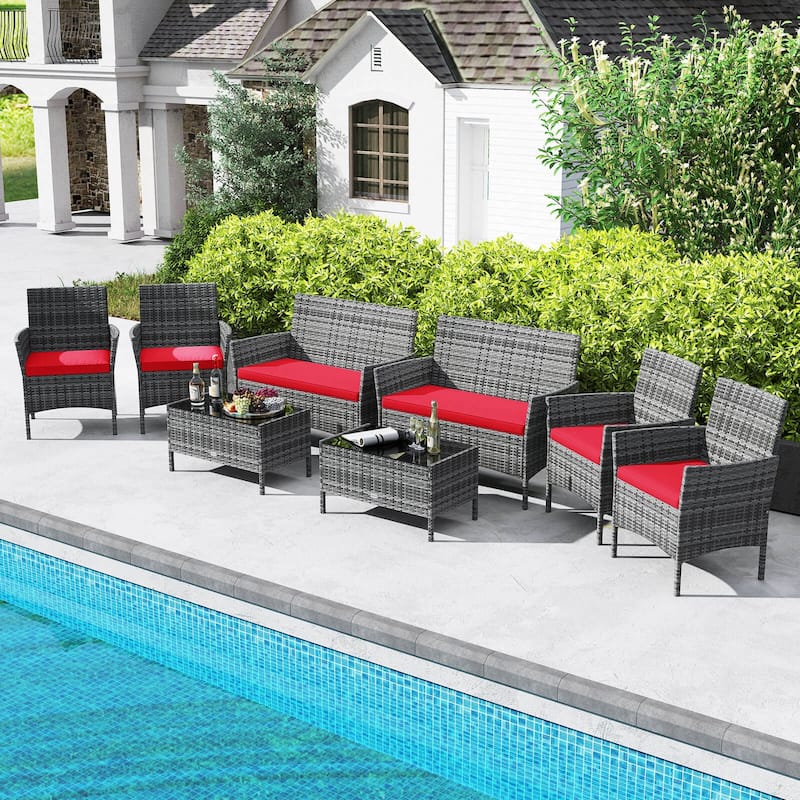 Costway 8 PCS Patio Furniture Set with Washable Cushions and Tempered - 8 PCS