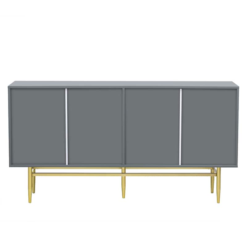 Buffet Cabinet Wave Stripe Design Sideboard with Gold Handles and Legs, TV Console Table Accent Cabinet with Adjustable Shelves