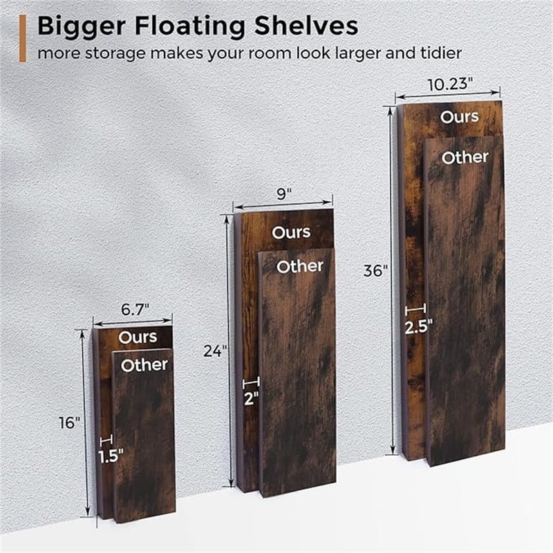 Floating Shelves - 2 Pack 9 Inch - 9"D x 24"W x 1.6"H