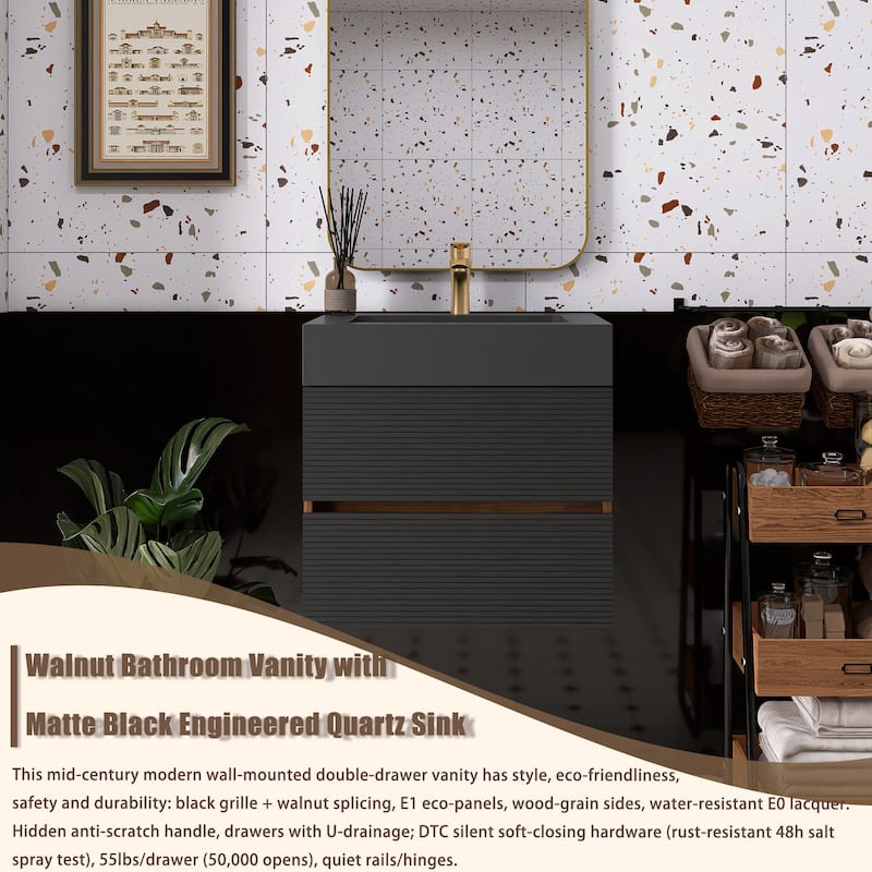 Wall Mounted Bathroom Vanity with Solid Surface Sink and Soft Drawers