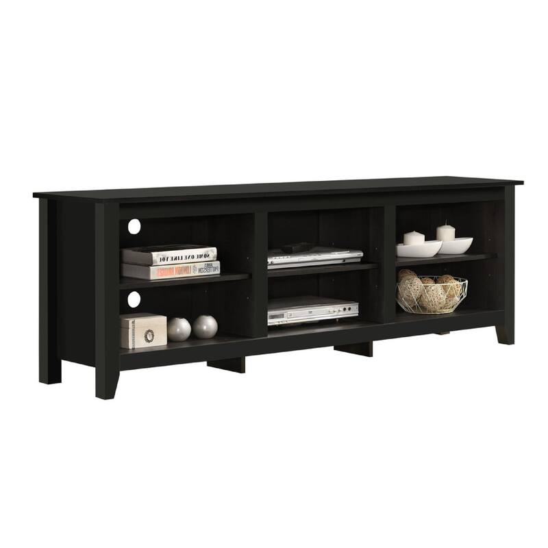 Nitto TV Stand Media Cabinet, Adjustable Shelves, Black Wood 70 Inch