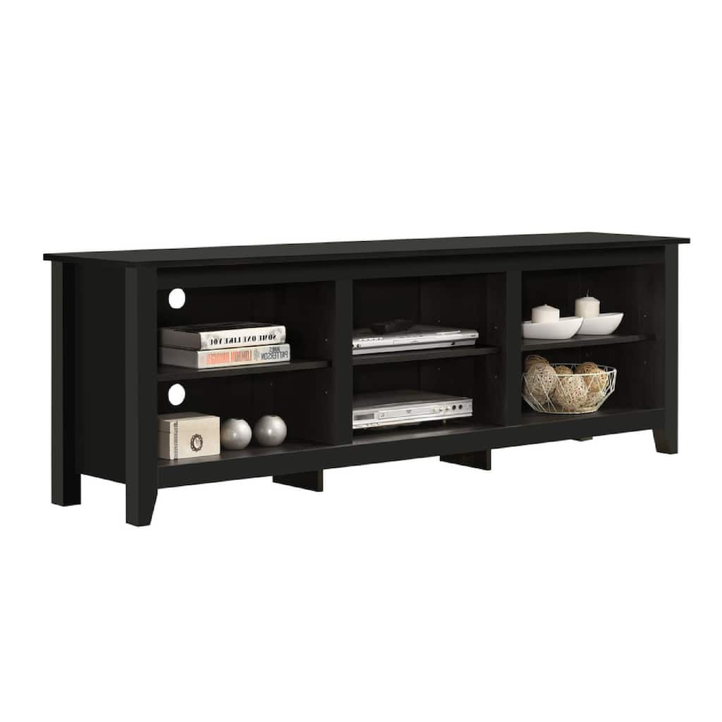 Nitto TV Stand Media Cabinet, Adjustable Shelves, Black Wood 70 Inch