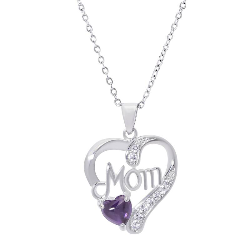 Victoria Townsend Silver Plate MOM Heart necklace with Heart shaped Stone - Purple