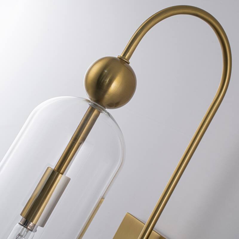 1-Light Brass Wall Sconce with Clear Cylindrical Glass Shade - 4.7" W × 7.9" D × 20.9" H
