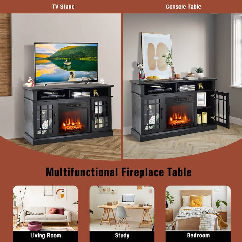 48 Inch Electric Fireplace TV Stand with 2 Side Cabinets and 2 Open Shelves - 48" x 16" x 30" (L x W x H)