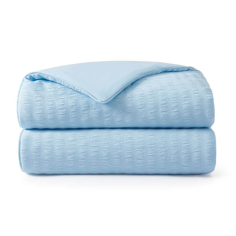 Lightweight Cooling Reversible Bed Blanket, Breathable Seersucker Comforter for Hot Sleepers