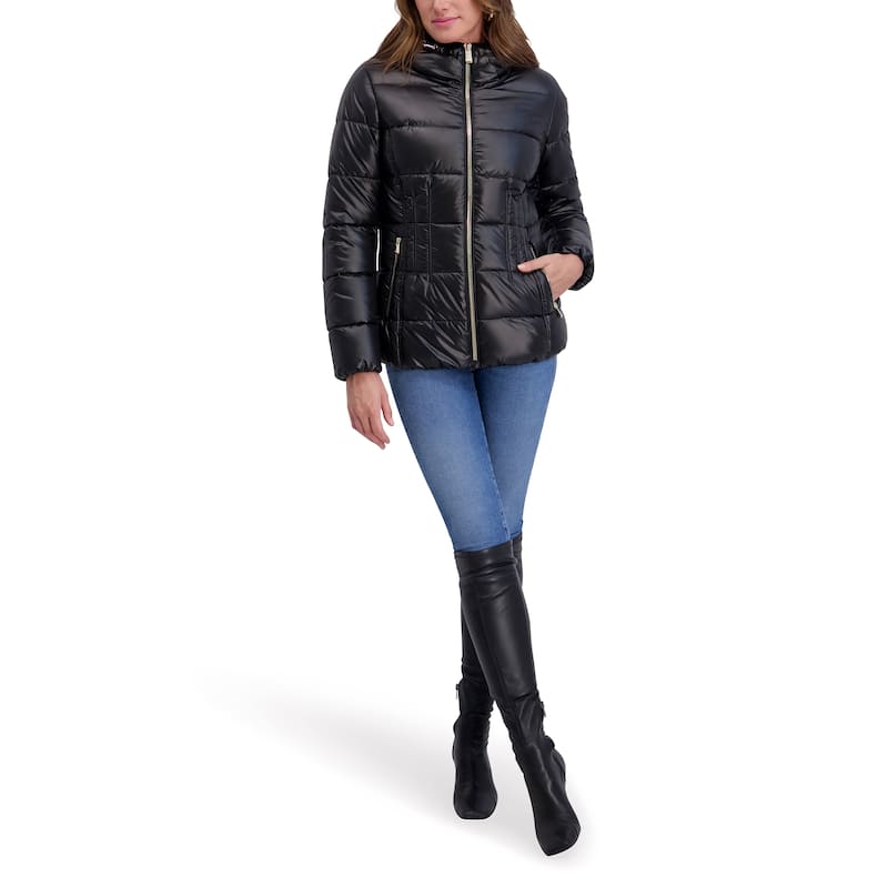 Kensie Quilted Hood Short Puffer Jacket