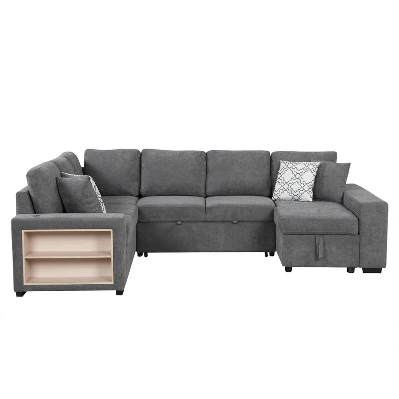 109" Chenille U-Shaped Convertible Sectional Sofa with USB & Storage