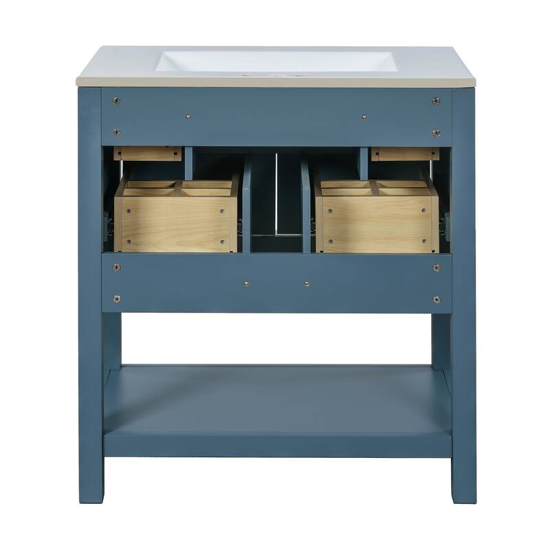 60'' Freestanding Bathroom Vanity Set with White Integrated Ceramic Sink - 60'' x 18'' x 34''