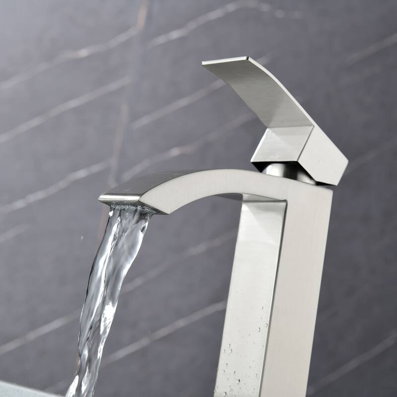 Single Hole Bathroom Vessel Faucet 1 Handle Bathroom Vessel Sink Faucet Waterfall Modern Basin Vanity High Tall Taps No Drain