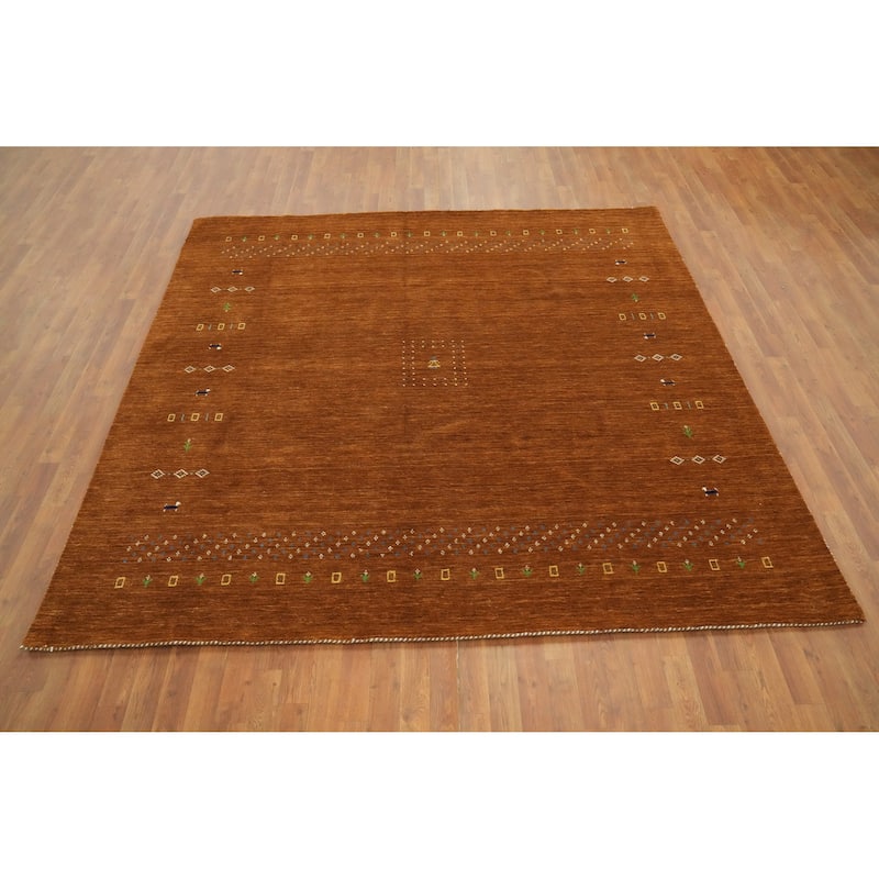 Hand Knotted Oriental 100% Wool Carpet Tribal Animal Pictorial Oranges & Rust Gabbeh Area Rug - 8' 0'' X 8' 2''