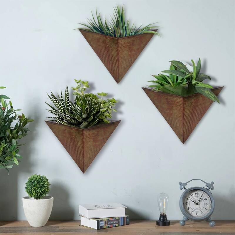 Triangular Living Wall Mounted Galvanized Steel/Zinc Succulent/Herb Planter - Indoor/Outdoor Living Art Potting Vessel