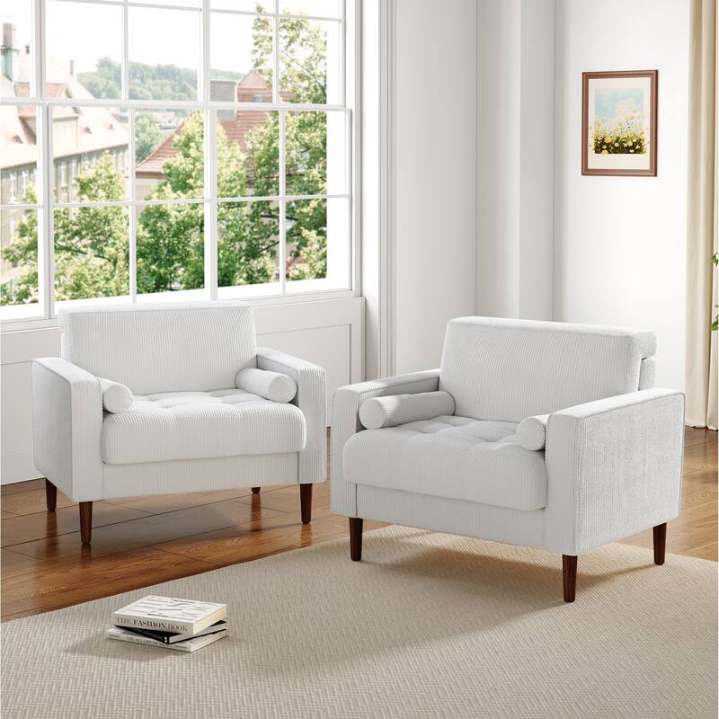 2 Set Modern Wide Armchair Corduroy Accent Chairs