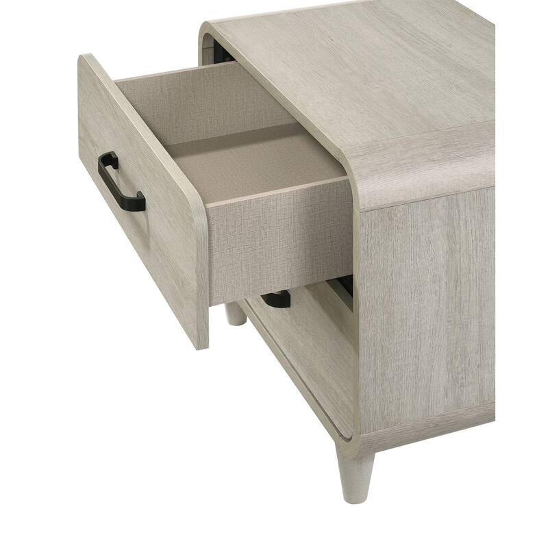 Contemporary White Nightstand with Two Drawers, Unique Design, Solid Wood Construction