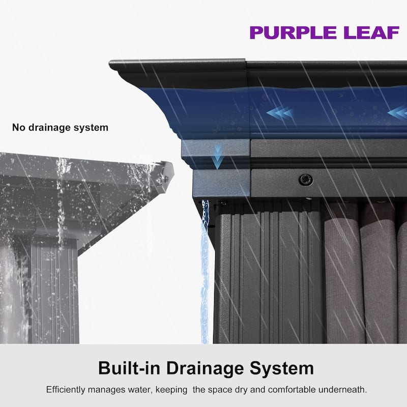 PURPLE LEAF Outdoor Galvanized Steel Hardtop Gazebo, Aluminum Frame Gazebo With Curtains