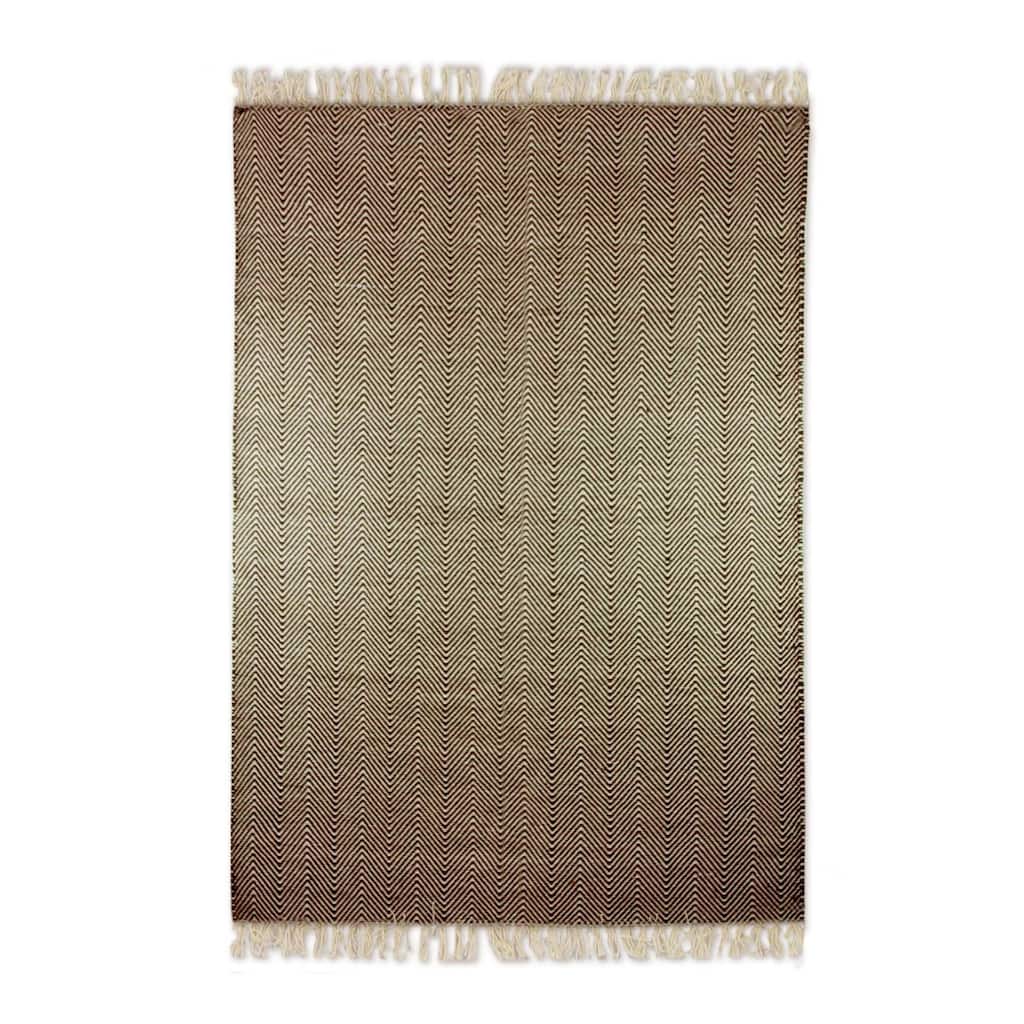 Handmade Espresso Zigzag Wool dhurrie rug (India ) - Big
