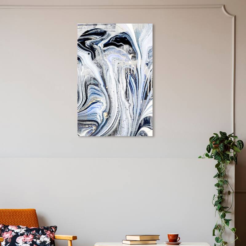Wynwood Studio Canvas Abstract Centurion Blue Black and Modern & Contemporary Wall Art Canvas Print - 30 x 20