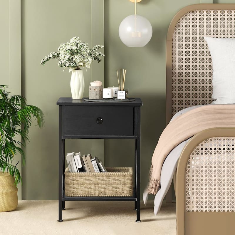 Javlergo Set of 2 Nightstand with 1 Drawer and Storage Shelf, End Table Bedside Table for Bedroom Living room Office