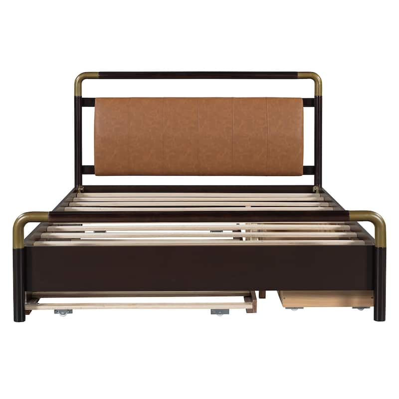 Queen Size Wooden Storage Platform Bed with 2 Big Drawers
