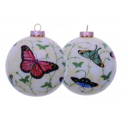 Colorful Butterflies Hand Painted Mouth Blown Glass Ornament - 3" x 3" x 3"