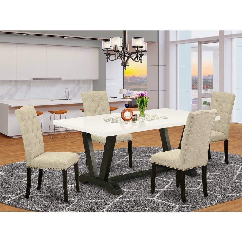 Modern 5-Piece Dining Set - Rectangular Table with 4 Upholstered Parsons Chairs - 72