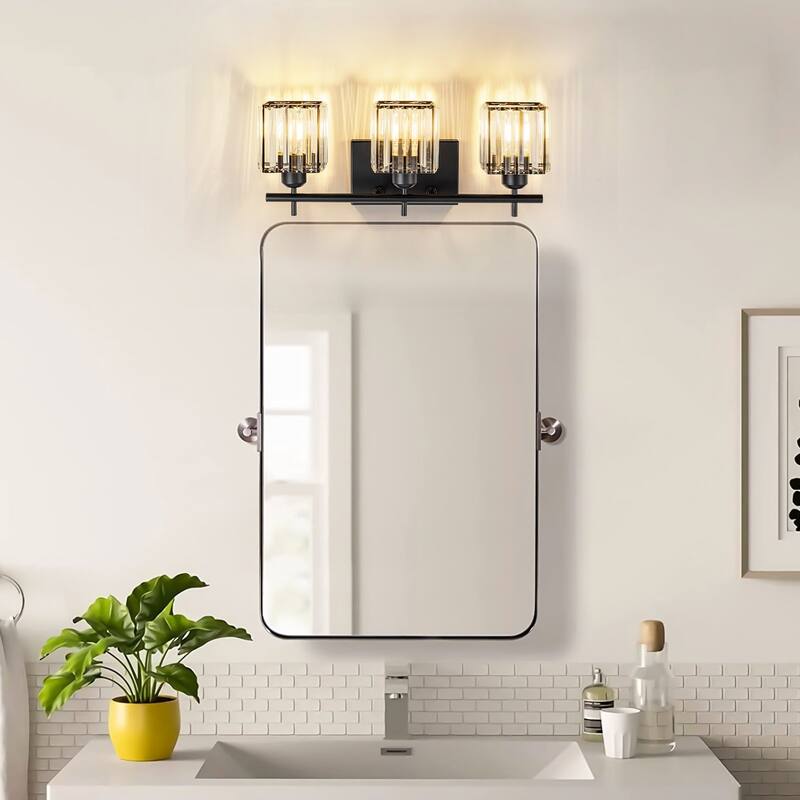 Starsky 3/4-Light Modern Dimmable Bathroom Crystal Vanity Light Wall Sconces with Crystal Shade