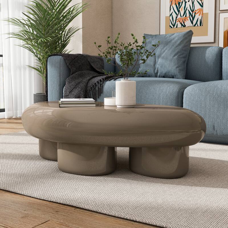 24/7 Shop At Home Modern 2-Piece Oval Glossy Low Profile Coffee Table Set