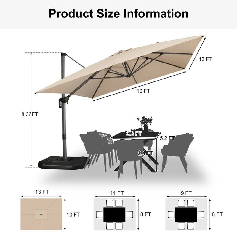 PURPLE LEAF 10 x 13 ft 360 Degree Rotation Patio Umbrella With Base