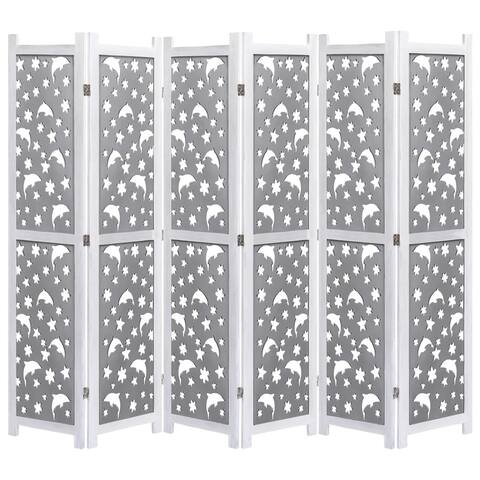6-Panel Room Divider Gray 82.7"x64.7" Solid Wood