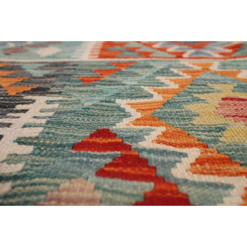 Geometric Colorful Kilim Oriental Area Rug Flatweave Wool Carpet - 9'9" x 13'0"