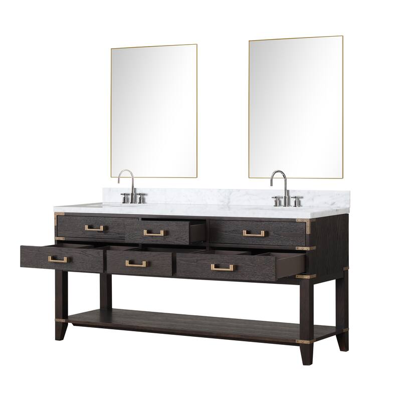Lexora Norwalk Bath Vanity, Carrara Marble Top, Faucet Set, and Mirror