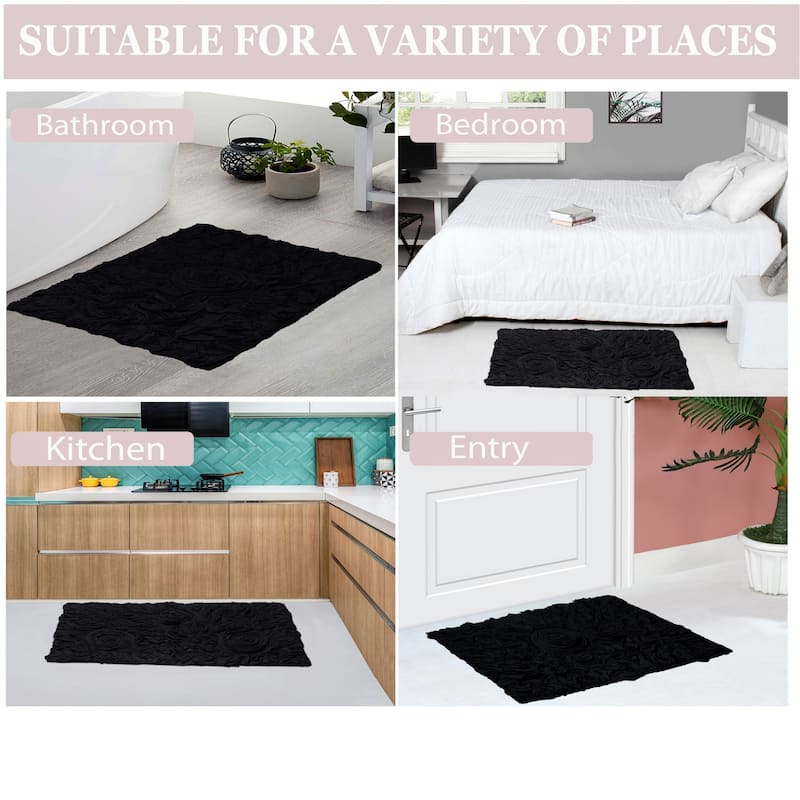 Bell Flower Collection 100% Cotton Non-Slip Bathroom Rug Set, Machine Washable Bath Rug, 5 Piece Bath Mat Set with Runner