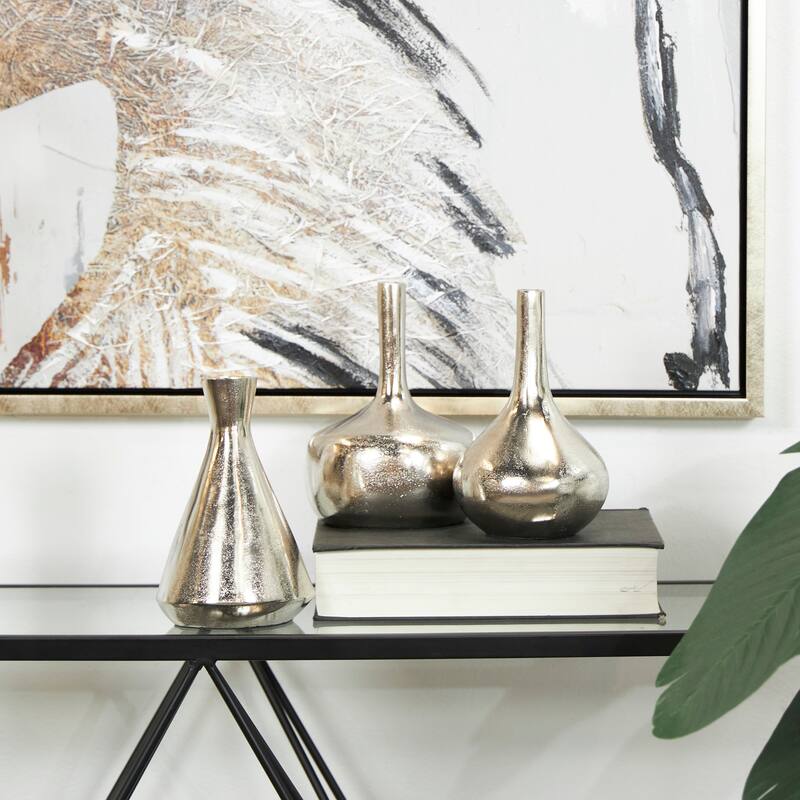 CosmoLiving by Cosmopolitan Gold, Silver or Black Aluminum Metal Vase with Varying Shapes (Set of 3)
