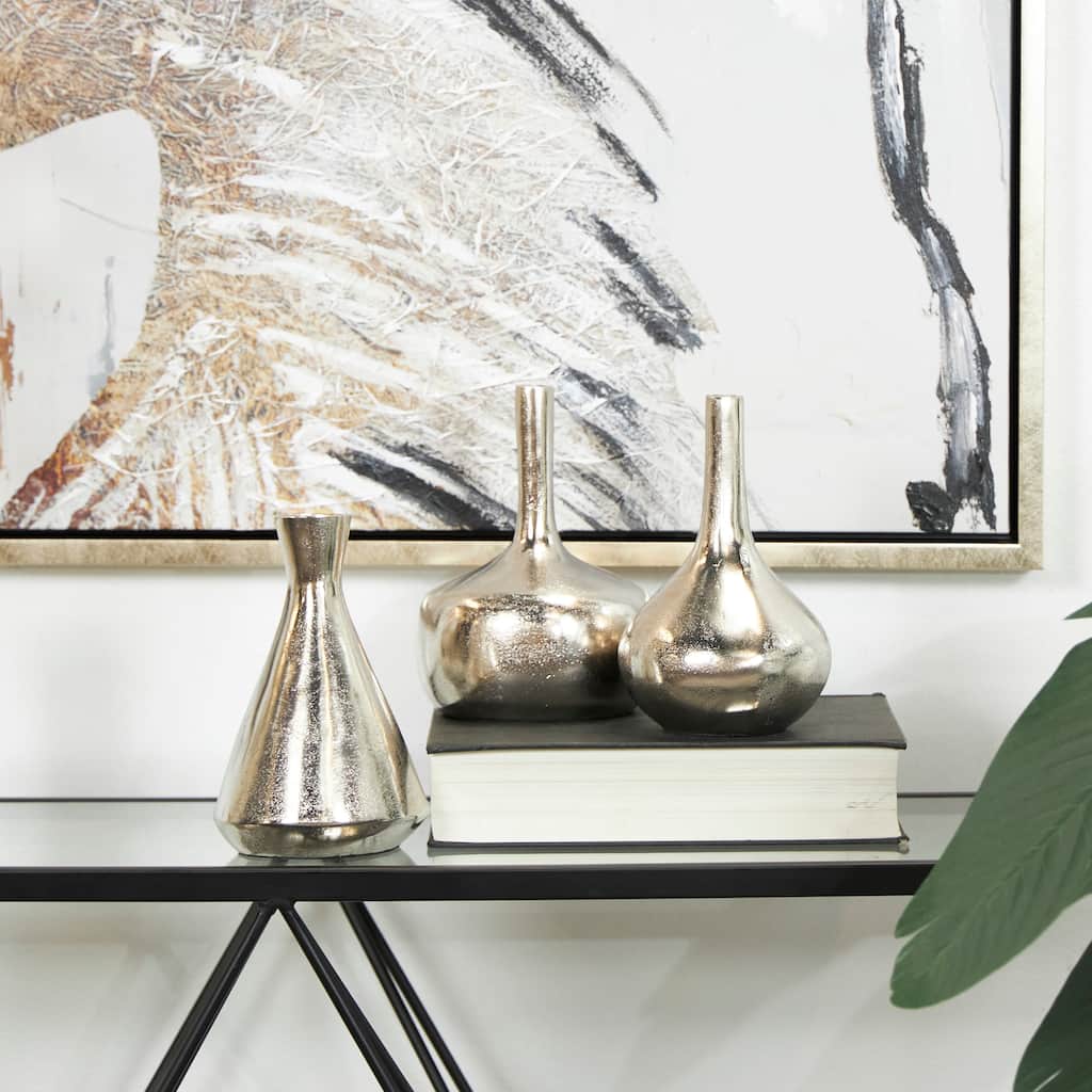 CosmoLiving by Cosmopolitan Gold, Silver or Black Aluminum Metal Vase with Varying Shapes (Set of 3)