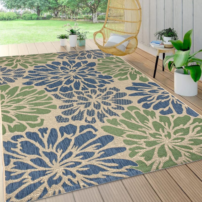 JONATHAN Y Floral Textured Weave Indoor/Outdoor Area Rug
