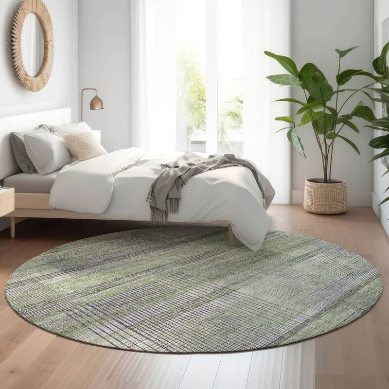 Premium Washable Super Soft Modern Criss Cross Mayfield Rug - Aloe - 8' x 8' - Round