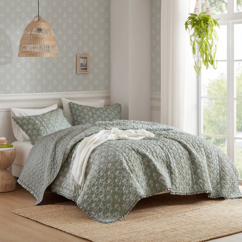 Madison ParK Linwood 3 Piece Ruffle Printed Quilt Set