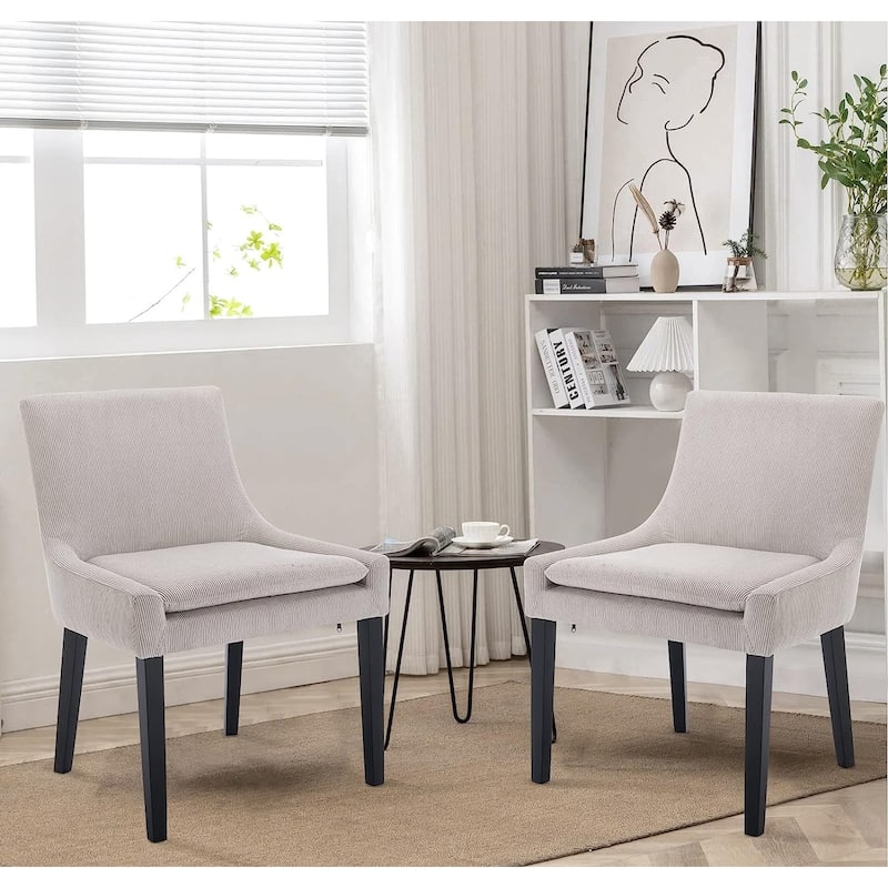 Upholstered Corduroy Accent Side Leisure Chairs with Soild Wood Legs - SET OF 2 - Beige