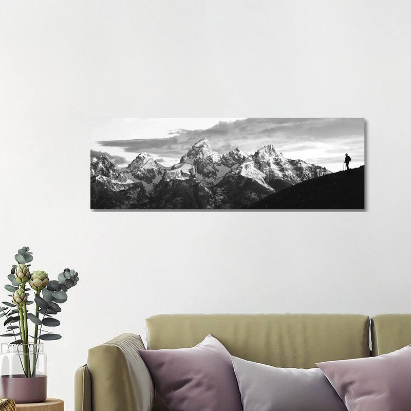 iCanvas "Silhouette Of A Hiker On Schwabacher Landing, Grand Teton National Park, Wyoming" by Panoramic Images Canvas Print - 16x48x1.5