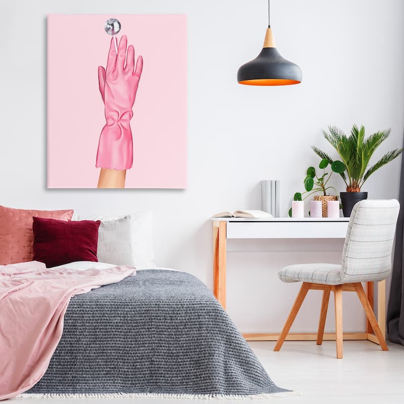 Stupell Pink Glove & Disco Ball Canvas Wall Art Design By Ziwei Li