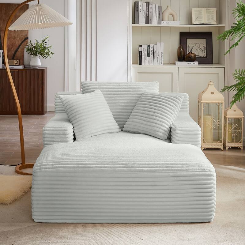 Lazy Sofa Chair Single Chaise Lounge Corduroy Upholstered Sleeper Sofa Ergonomic Couch Chair with Full Foam Cushion and Pillows