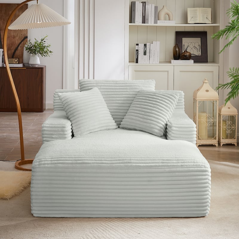 Oversized Corduroy Chaise Lounge Chair, Floor Sleeper Sofa with Pillow, No Assembly Required