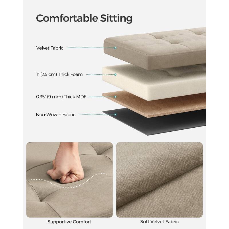 Storage Ottoman, Foldable Velvet Storage Bench, 2 Extra Storage Boxes, 15 x 30 x 15 Inches, 660 lb Load Capacity, for Entryway
